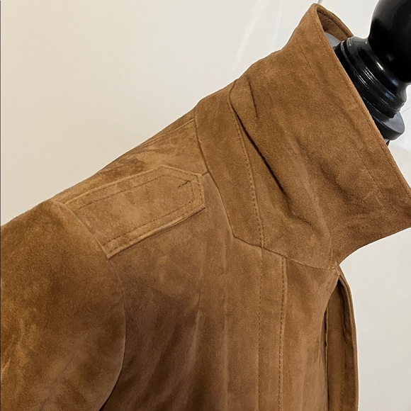 SUEDE Michael Kors Dark Tan Brown Trench Coat Belted Fully Lined, Size M - Picture 7 of 15